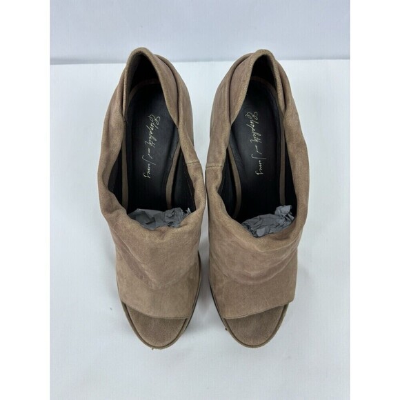Elizabeth & James E-more Platform Booties Tan Brown Leather 7.5 B Peep Toe - Picture 3 of 13